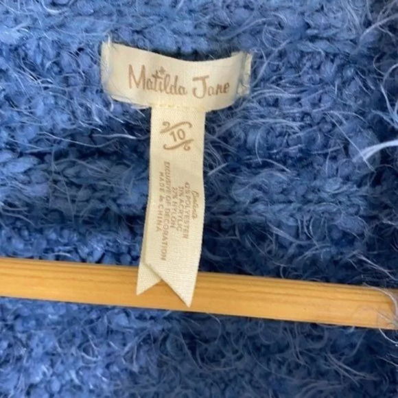 Matilda Jane Blue Knit Mirror Image Cardigan Vest Girls 10 Pink Fringe Fuzzy - Picture 5 of 8